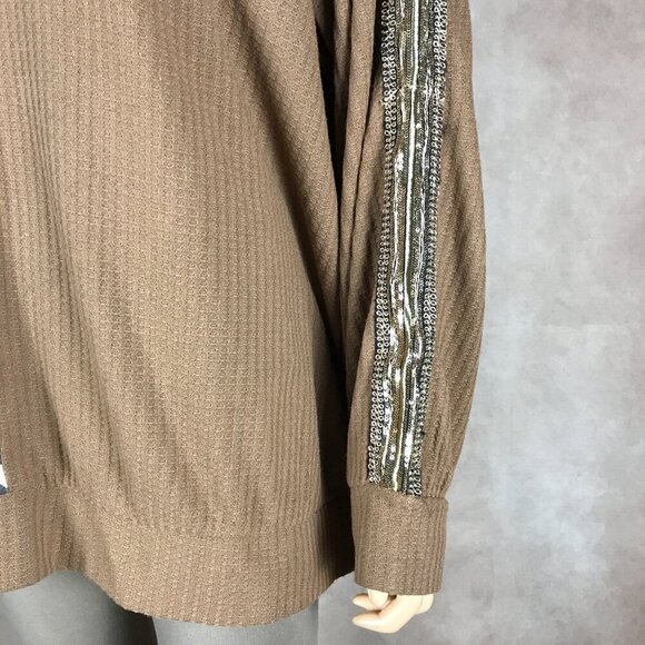 VENUS Sequin Sleeve Animal Print Waffle Knit Top 2X - Picture 6 of 7